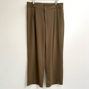 Halara mocha brown stretch crepe wide leg pleated trousers pants high waisted XL